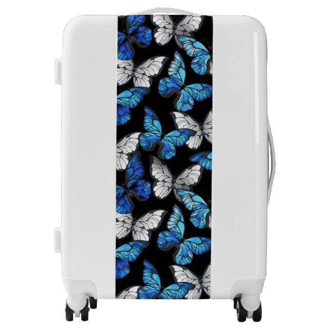 Dark Seamless Pattern with Blue Butterflies Morpho Luggage (Front)