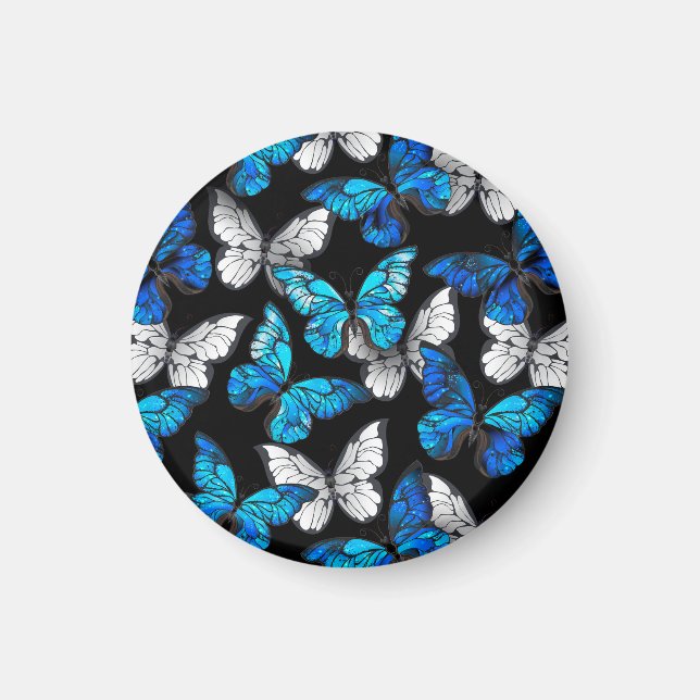 Dark Seamless Pattern with Blue Butterflies Morpho Magnet (Front)