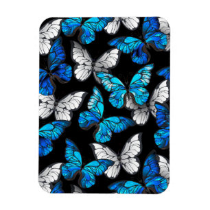 Dark Seamless Pattern with Blue Butterflies Morpho Magnet