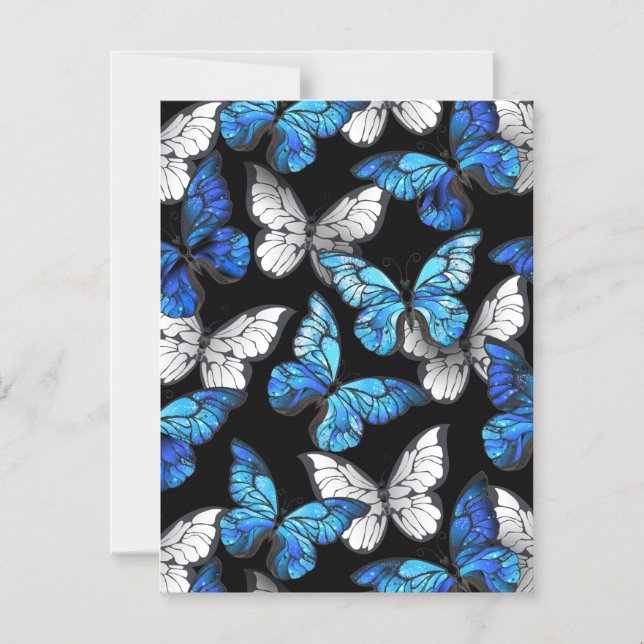 Dark Seamless Pattern with Blue Butterflies Morpho Magnetic Invitation (Front)