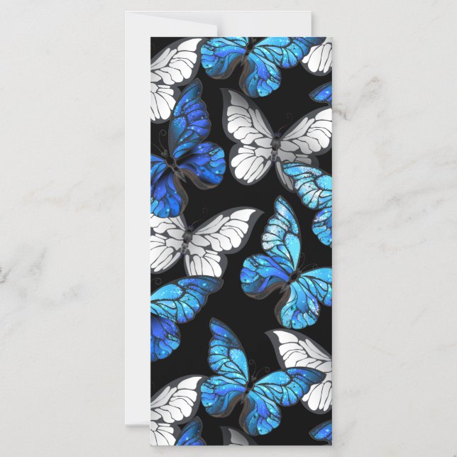 Dark Seamless Pattern with Blue Butterflies Morpho Magnetic Invitation (Front)