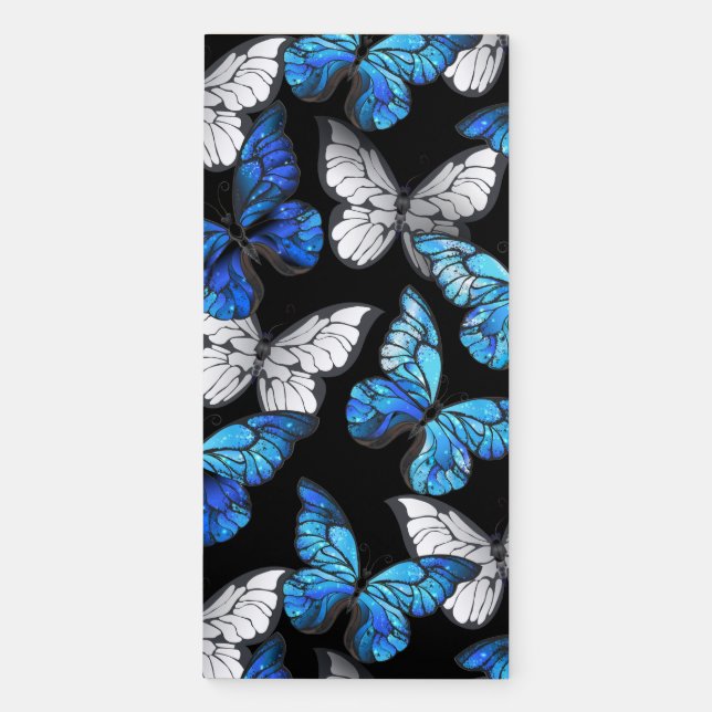 Dark Seamless Pattern with Blue Butterflies Morpho Magnetic Notepad (Front)