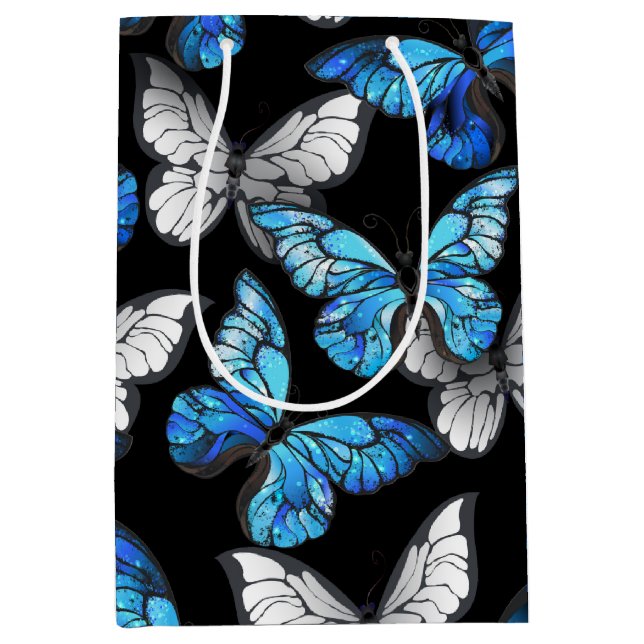 Dark Seamless Pattern with Blue Butterflies Morpho Medium Gift Bag (Front)