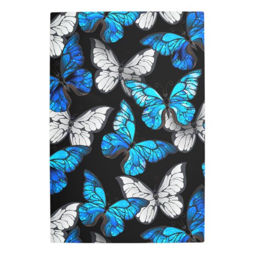 Dark Seamless Pattern with Blue Butterflies Morpho Metal Print