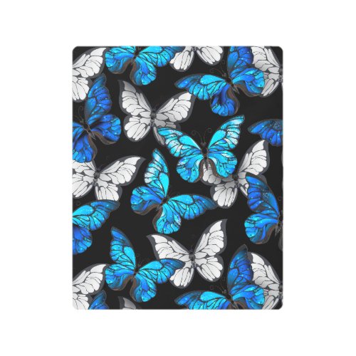 Dark Seamless Pattern with Blue Butterflies Morpho Metal Print