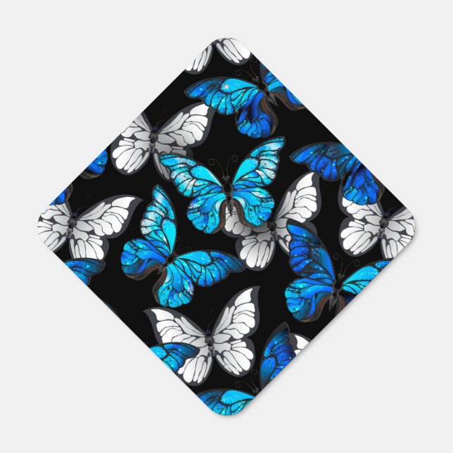 Dark Seamless Pattern with Blue Butterflies Morpho Metal Sign (Front)