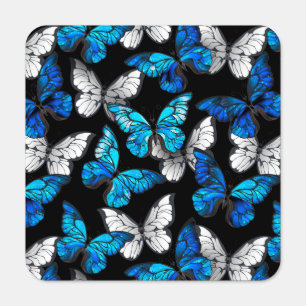 Dark Seamless Pattern with Blue Butterflies Morpho Metal Sign