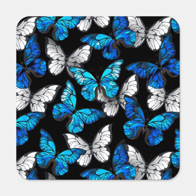 Dark Seamless Pattern with Blue Butterflies Morpho Metal Sign (Front)