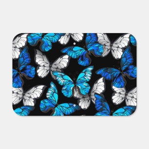 Dark Seamless Pattern with Blue Butterflies Morpho Metal Sign