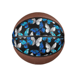 Dark Seamless Pattern with Blue Butterflies Morpho Mini Basketball