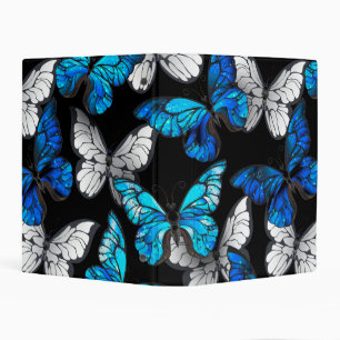 Dark Seamless Pattern with Blue Butterflies Morpho Mini Binder