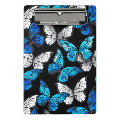 Dark Seamless Pattern with Blue Butterflies Morpho Mini Clipboard