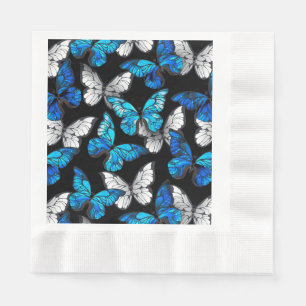 Dark Seamless Pattern with Blue Butterflies Morpho Napkins