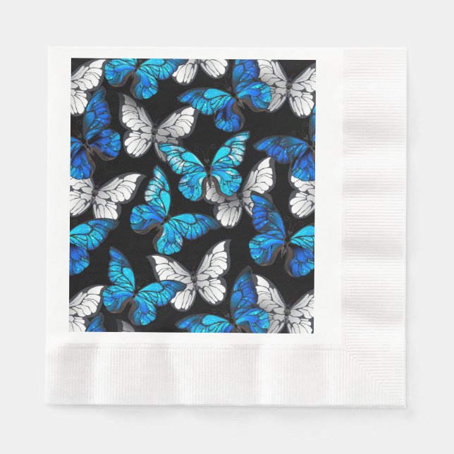 Dark Seamless Pattern with Blue Butterflies Morpho Napkins (Front)