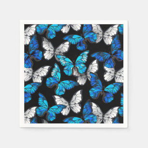 Dark Seamless Pattern with Blue Butterflies Morpho Napkins