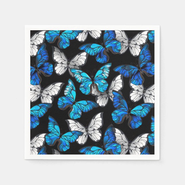 Dark Seamless Pattern with Blue Butterflies Morpho Napkins (Front)