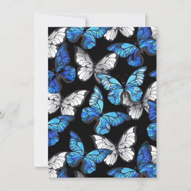 Dark Seamless Pattern with Blue Butterflies Morpho Note Card (Front)