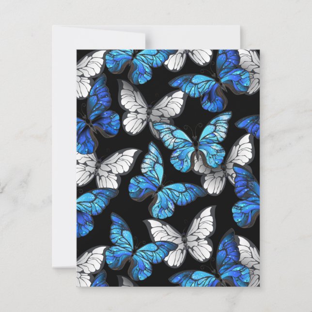 Dark Seamless Pattern with Blue Butterflies Morpho Note Card (Front)