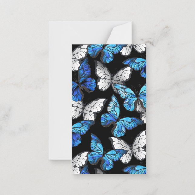 Dark Seamless Pattern with Blue Butterflies Morpho Note Card (Front)