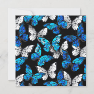 Dark Seamless Pattern with Blue Butterflies Morpho Note Card