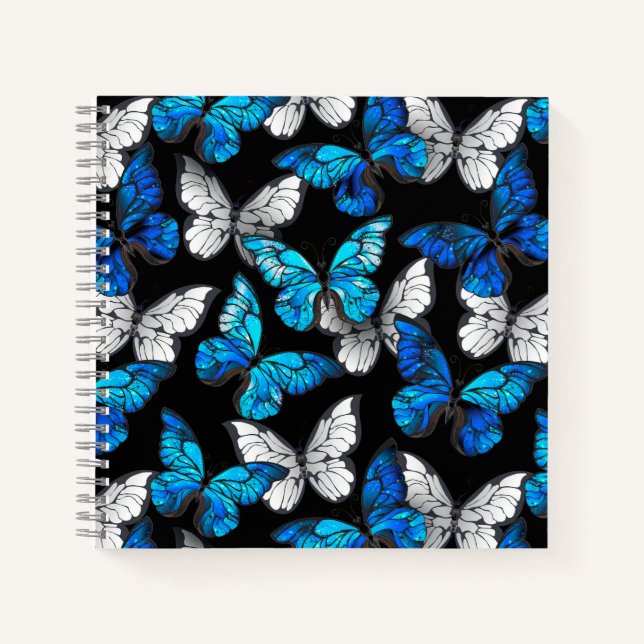 Dark Seamless Pattern with Blue Butterflies Morpho Notebook (Front)