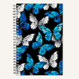 Dark Seamless Pattern with Blue Butterflies Morpho Notebook