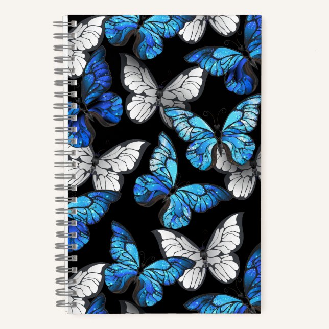 Dark Seamless Pattern with Blue Butterflies Morpho Notebook (Front)