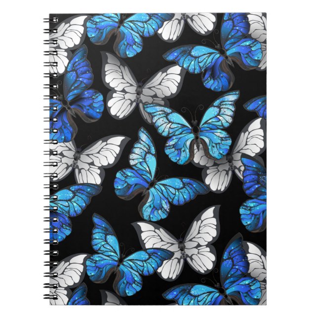 Dark Seamless Pattern with Blue Butterflies Morpho Notebook (Front)