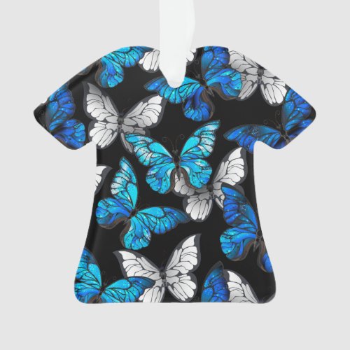 Dark Seamless Pattern with Blue Butterflies Morpho Ornament