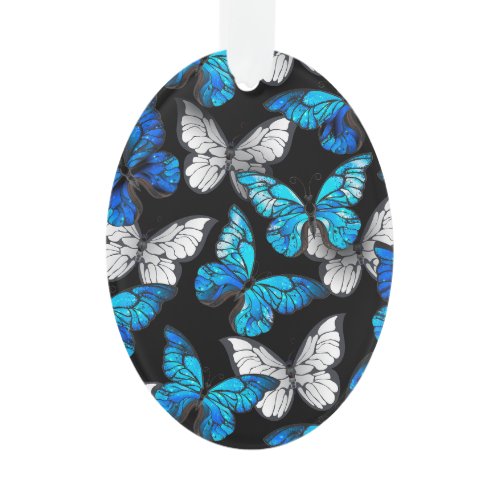 Dark Seamless Pattern with Blue Butterflies Morpho Ornament