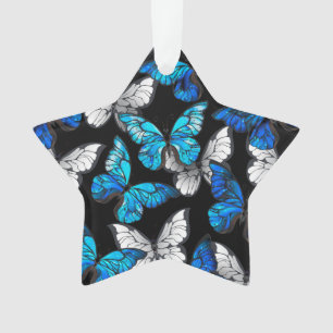 Dark Seamless Pattern with Blue Butterflies Morpho Ornament