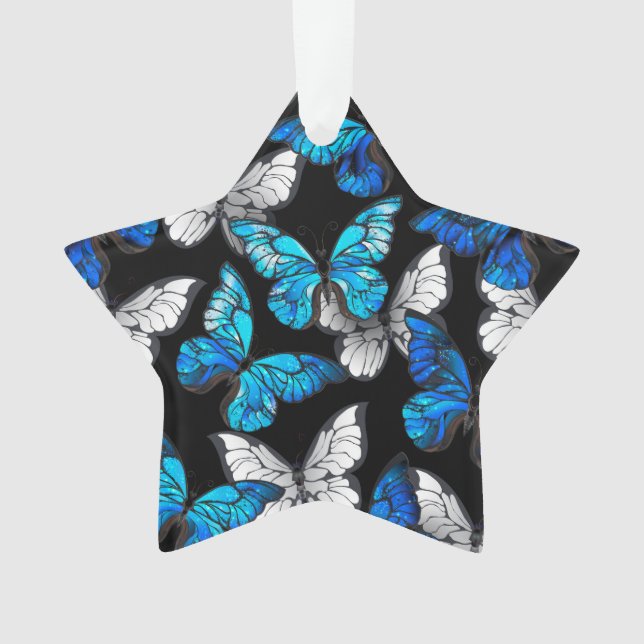 Dark Seamless Pattern with Blue Butterflies Morpho Ornament (Front)