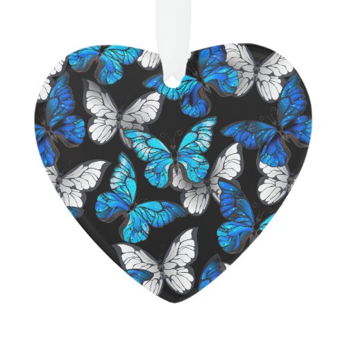 Dark Seamless Pattern with Blue Butterflies Morpho Ornament