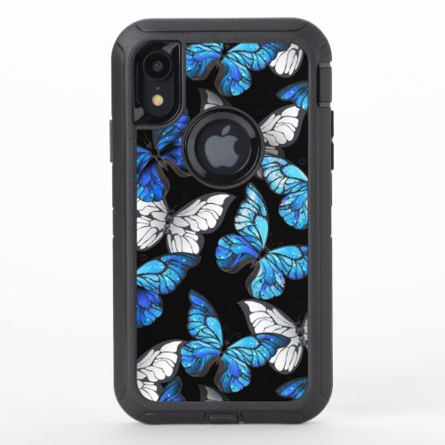 Dark Seamless Pattern with Blue Butterflies Morpho OtterBox Defender iPhone XR Case