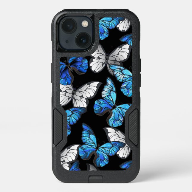 Dark Seamless Pattern with Blue Butterflies Morpho Otterbox iPhone Case (Back)