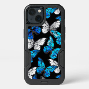Dark Seamless Pattern with Blue Butterflies Morpho iPhone 13 Case