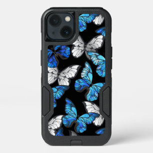 Dark Seamless Pattern with Blue Butterflies Morpho iPhone 13 Case