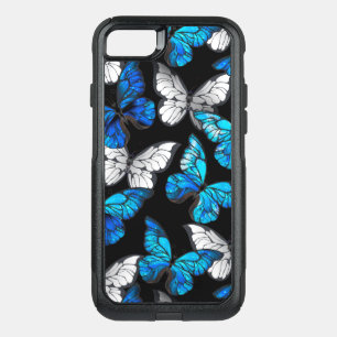 Dark Seamless Pattern with Blue Butterflies Morpho OtterBox Commuter iPhone SE/8/7 Case