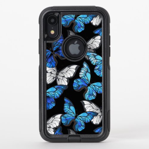 Dark Seamless Pattern with Blue Butterflies Morpho OtterBox Commuter iPhone XR Case