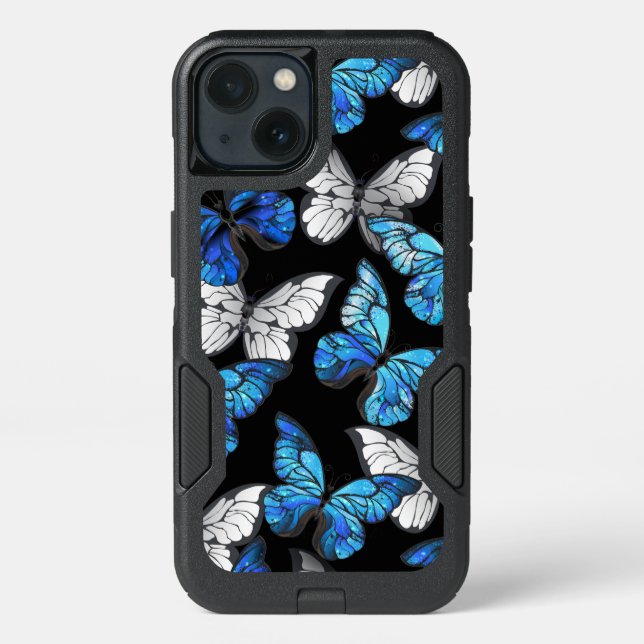 Dark Seamless Pattern with Blue Butterflies Morpho Otterbox iPhone Case (Back)