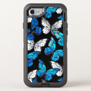 Dark Seamless Pattern with Blue Butterflies Morpho OtterBox Defender iPhone SE/8/7 Case