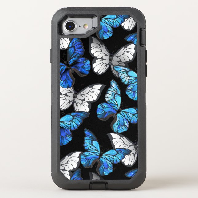 Dark Seamless Pattern with Blue Butterflies Morpho Otterbox iPhone Case (Back)
