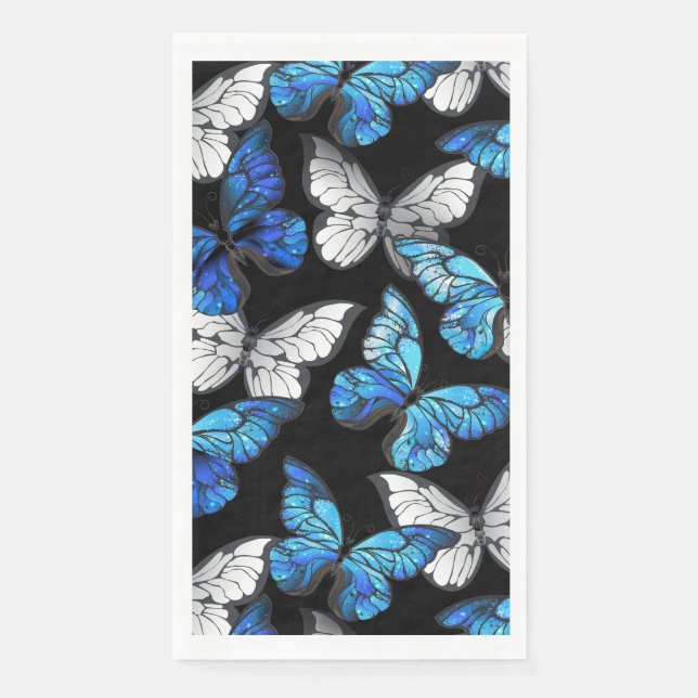 Dark Seamless Pattern with Blue Butterflies Morpho Paper Guest Towels (Front)