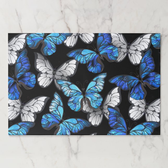 Dark Seamless Pattern with Blue Butterflies Morpho Paper Pad (Front)