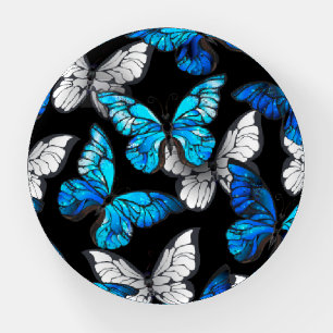 Dark Seamless Pattern with Blue Butterflies Morpho Paperweight