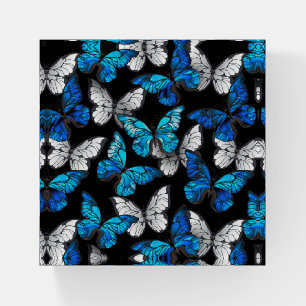 Dark Seamless Pattern with Blue Butterflies Morpho Paperweight