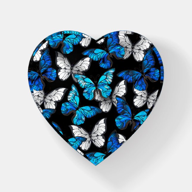 Dark Seamless Pattern with Blue Butterflies Morpho Paperweight (Front)