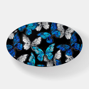 Dark Seamless Pattern with Blue Butterflies Morpho Paperweight