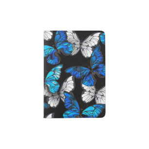 Dark Seamless Pattern with Blue Butterflies Morpho Passport Holder