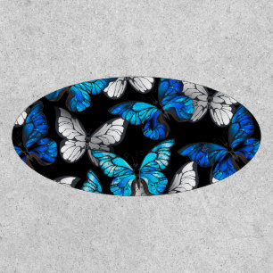 Dark Seamless Pattern with Blue Butterflies Morpho Patch